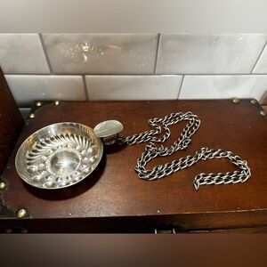 Silver Plated Tastevin Cellarmans Wine Tasting Cup W/ Attached Chain